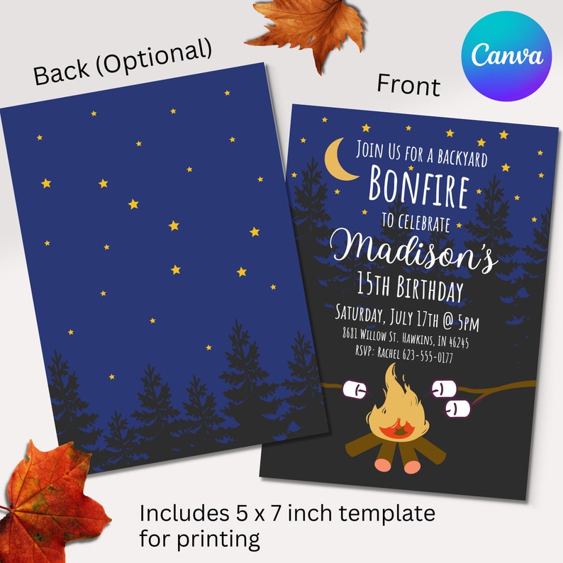 Bonfire Birthday Invitation, Bonfire Birthday Party Invite, Bonfire ...
