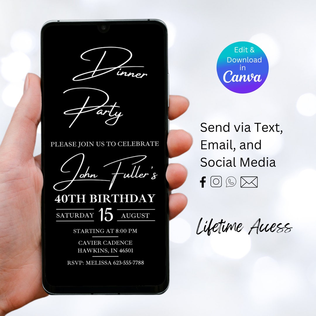 Simple Dinner Invite Minimal Dinner Party Invitation for Any Occasion, E Invite Dinner ...