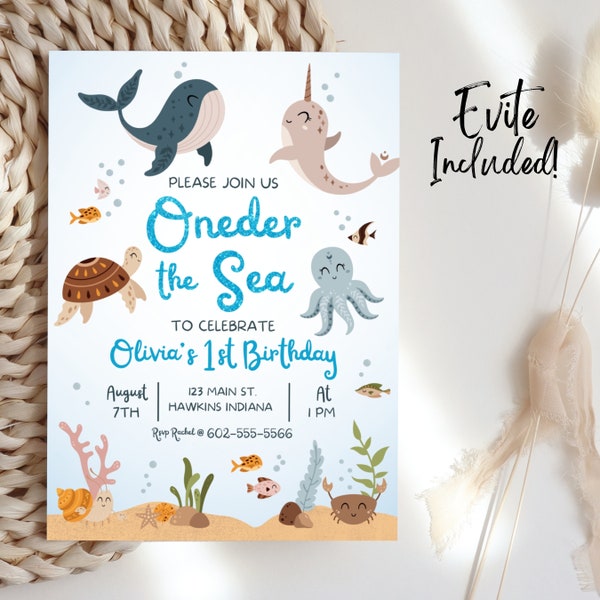 Oneder the Sea Invitation Template, One-der the Sea Invitation, One der the Sea Invitation, Under the Sea Invitation, Party Decorations, B3