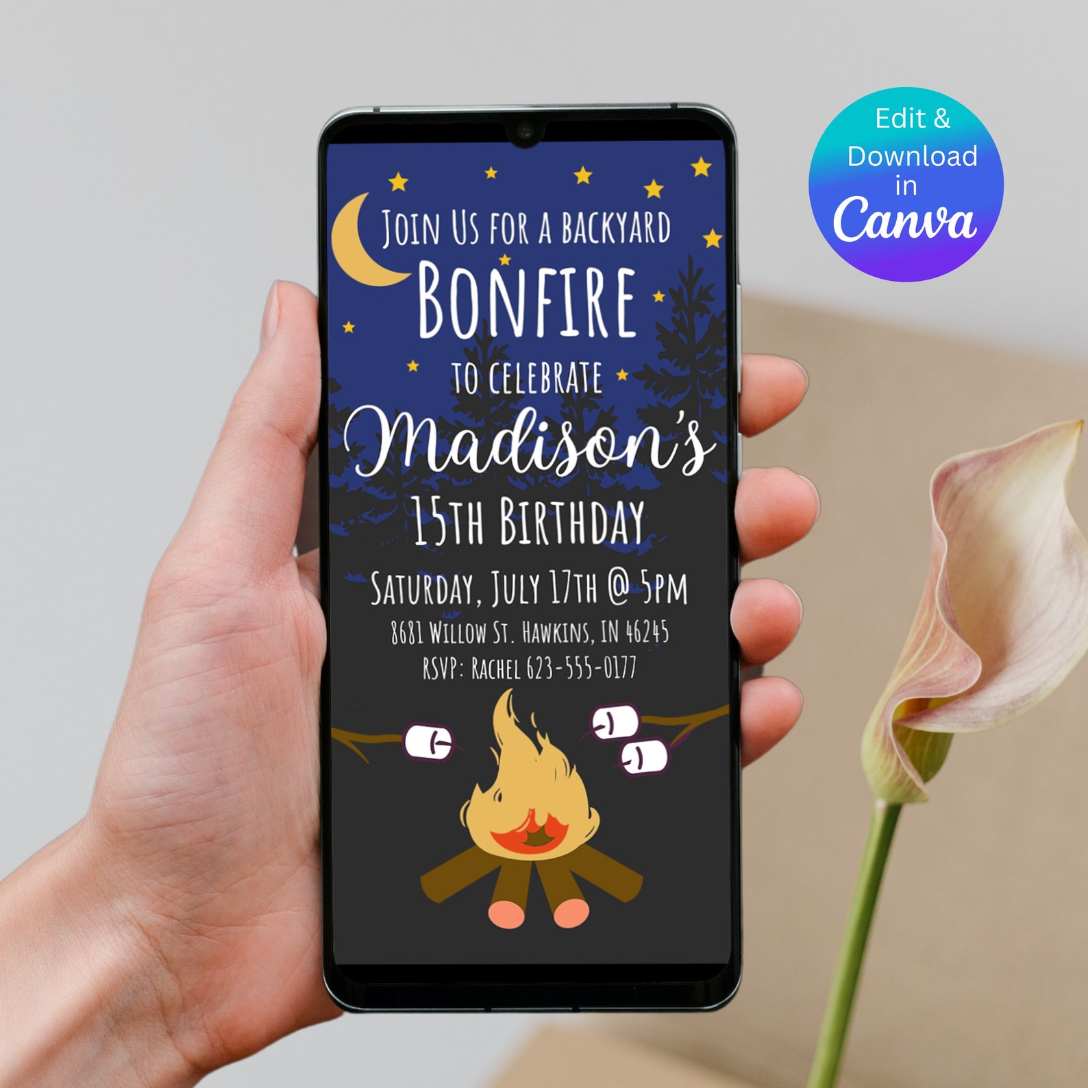 Bonfire Birthday Invitation, Bonfire Birthday Party Invite, Bonfire ...