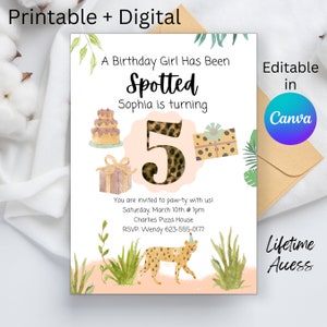 kids cheetah birthday invitation, Cheetah Birthday Invitation, Cheetah Print Invitation, Editable in Canva, CUSTOMIZABLE, INSTANT DOWNLOAD