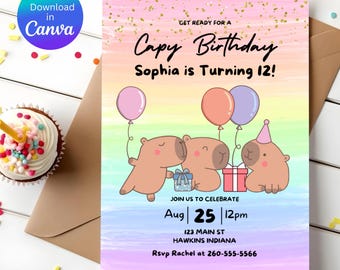 Editable Capybara Invitation, Capy Birthday Invitation, Capybara Birthday Invitation, Capybara Party, Capybara Invitation Digital, B64
