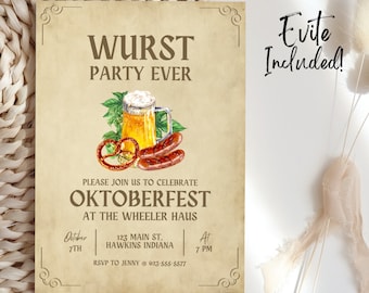 Wurst Party Ever Invitation Template, Wurst Party Invite, Oktoberfest Invite, Oktoberfest Invitation, Oktoberfest Invitation Birthday, S4