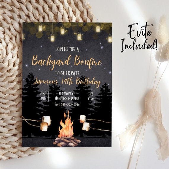Bonfire Birthday Invitation, Bonfire Birthday Evite, Bonfire Invitation, Bonfire Party Invite, Editable Fall Party Invitation, B40