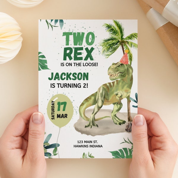 Two Rex Invitation Template, Two Rex Birthday Invite Digital, T-Rex Birthday Invitation, Two Rex Birthday, Two Rex Birthday Invitation, B5