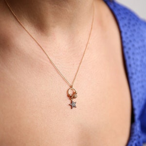 Dainty Gold Star Necklace 14K | Mini Star Solid Gold | North Star Necklace Gold | Small Star Necklace | Diamond Pendant | Celestial Jewelry