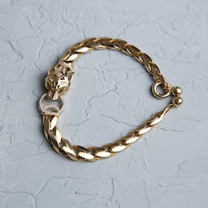 Gold Diamond Panther Bracelet | 14K Gold Wheat Chain Bracelet | Heavy Gold Bracelet | Wedding Jewelry | Valentines Day Gift | Gift for Women