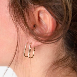 Rectangular Huggie Hoop Earrings | Solid Gold Oblong Earrings | Square Earrings | Geometric Earrings |  Bridal Jewelry | Gift for Women