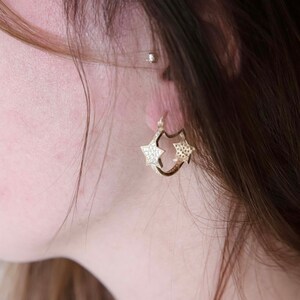 Solid Gold Star Earrings | Gold Celestial Earrings | 14K Delicate Earrings | Geometric Birthstone Earrings | Star Gold Hoop Huggie Earrings