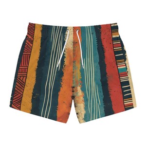 Colorful Abstract Stripe Swim Shorts Vibrant Mens Beachwear, Mens Swim ...