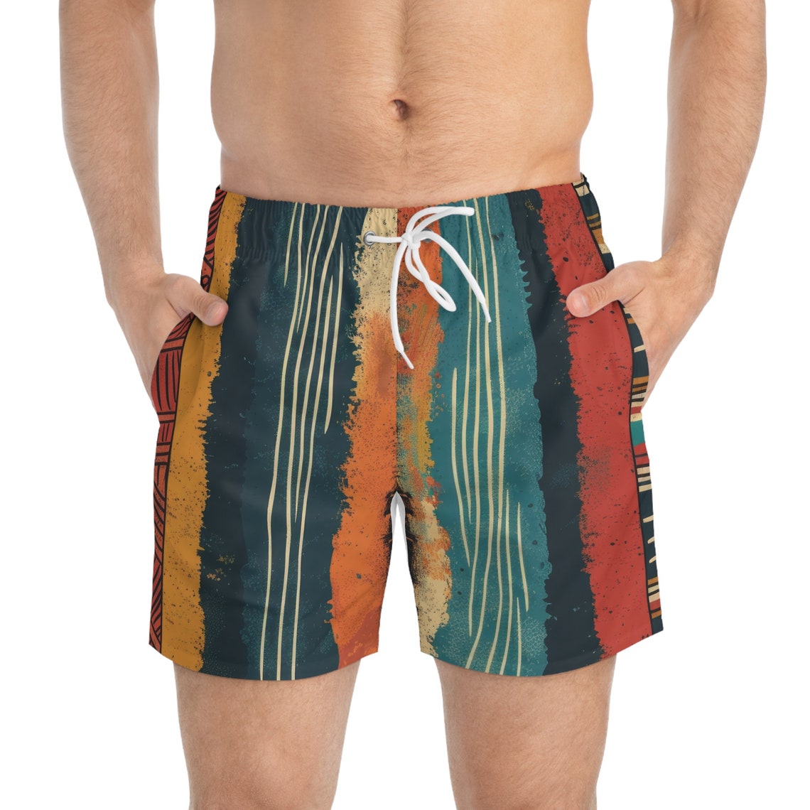 Colorful Abstract Stripe Swim Shorts Vibrant Mens Beachwear, Mens Swim ...