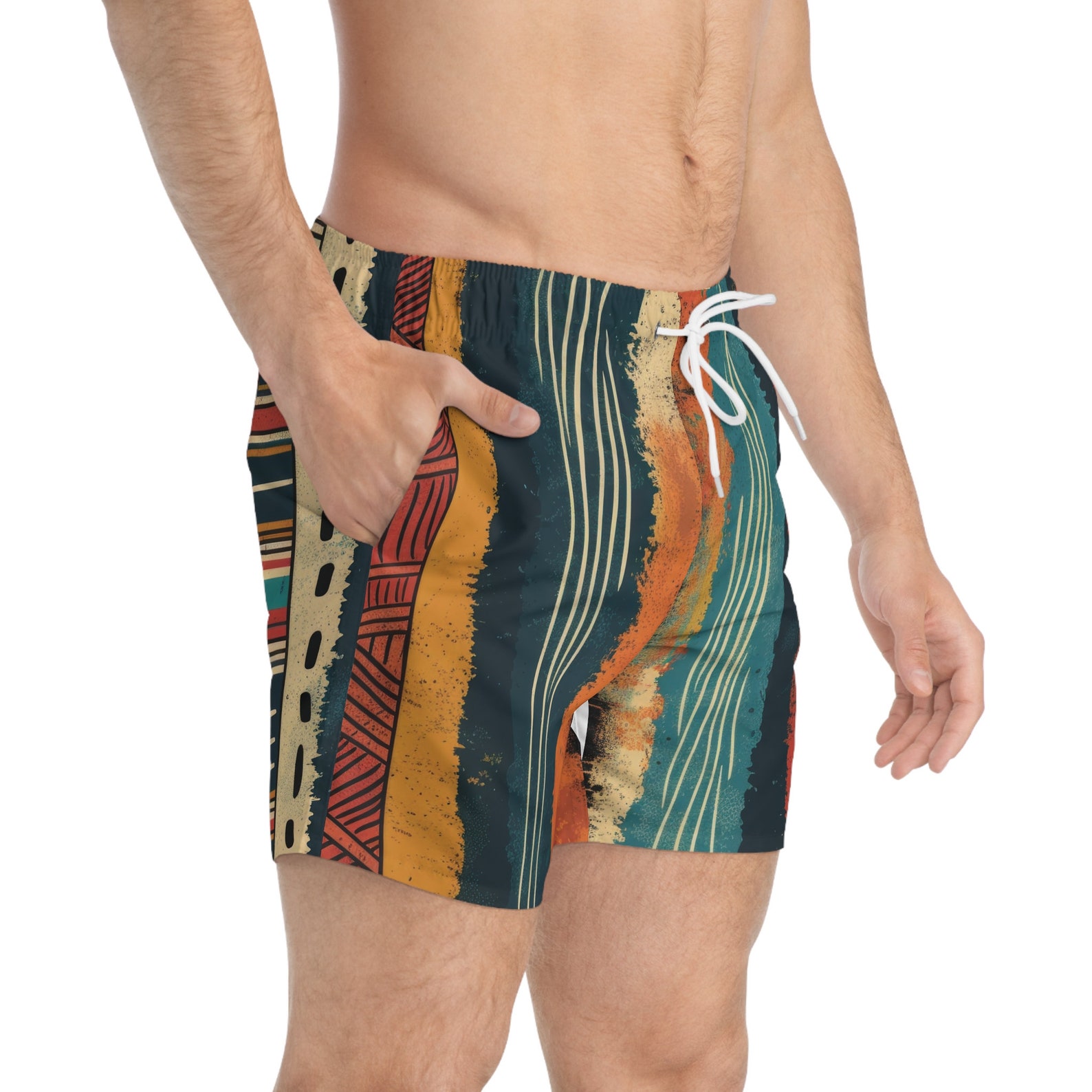 Colorful Abstract Stripe Swim Shorts Vibrant Mens Beachwear, Mens Swim ...