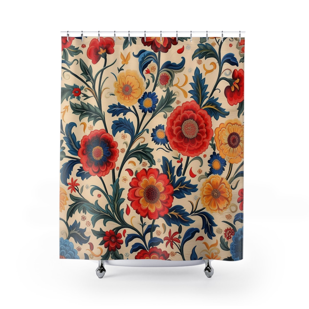 Vintage Floral Shower Curtain, Flower Textured Shower Curtain ...