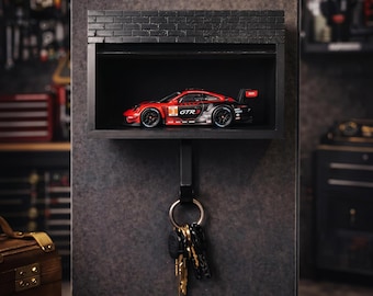 Garage Door Key Holder, 1:32 Scale Miniature Garage Wall Mount, Hot Wheels Display Shelf, Car Enthusiast Gift, Unique Key Hanger