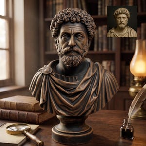 Marcus Aurelius Bust Statue - Antique Bronze - Roman Emperor - Home Office Decor Desk Accessories Office Decor Gift Library Bust