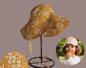 Sonnenhüte Babys und Kinder, Sonnenmütze mit Bindeband, Blumen Sommerhut für Mädchen