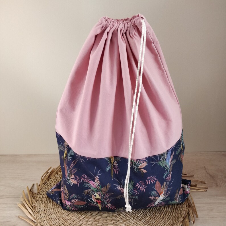 Sac cadeau réutilisable en tissu, grand modèle Perroquet / rose