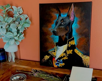 original, signed, regal doberman portrait, realism, painting