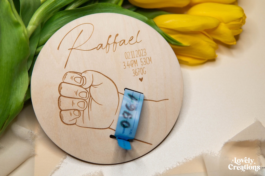 Baby Hospital Bracelet Keepsake, Birth Plaque, Baby Announcement