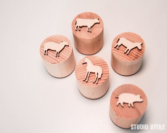 Farm Animals Play Dough Stamps Double-Sided Wooden Stamp Set