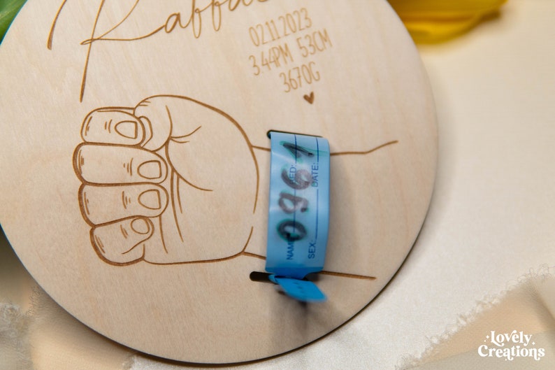 Baby Hospital Bracelet Keepsake, Birth Plaque, Baby Announcement