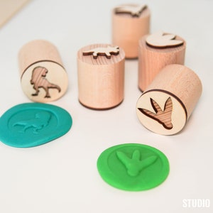 Dinosaurs Play Dough Stamps, Dino Double-sided Play Dough Stamp Set, Wooden Stampers, Sensory Play Kit, Wooden Stamps, Montessori, Sensory