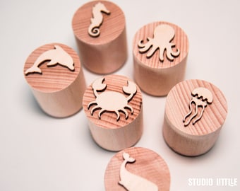 Sea Animals Play Dough Stamps, Ocean Animals Double-sided Play Dough Stamp Set, Wooden Stampers, Sensory Play Kit, Wooden Stamps, Montessori