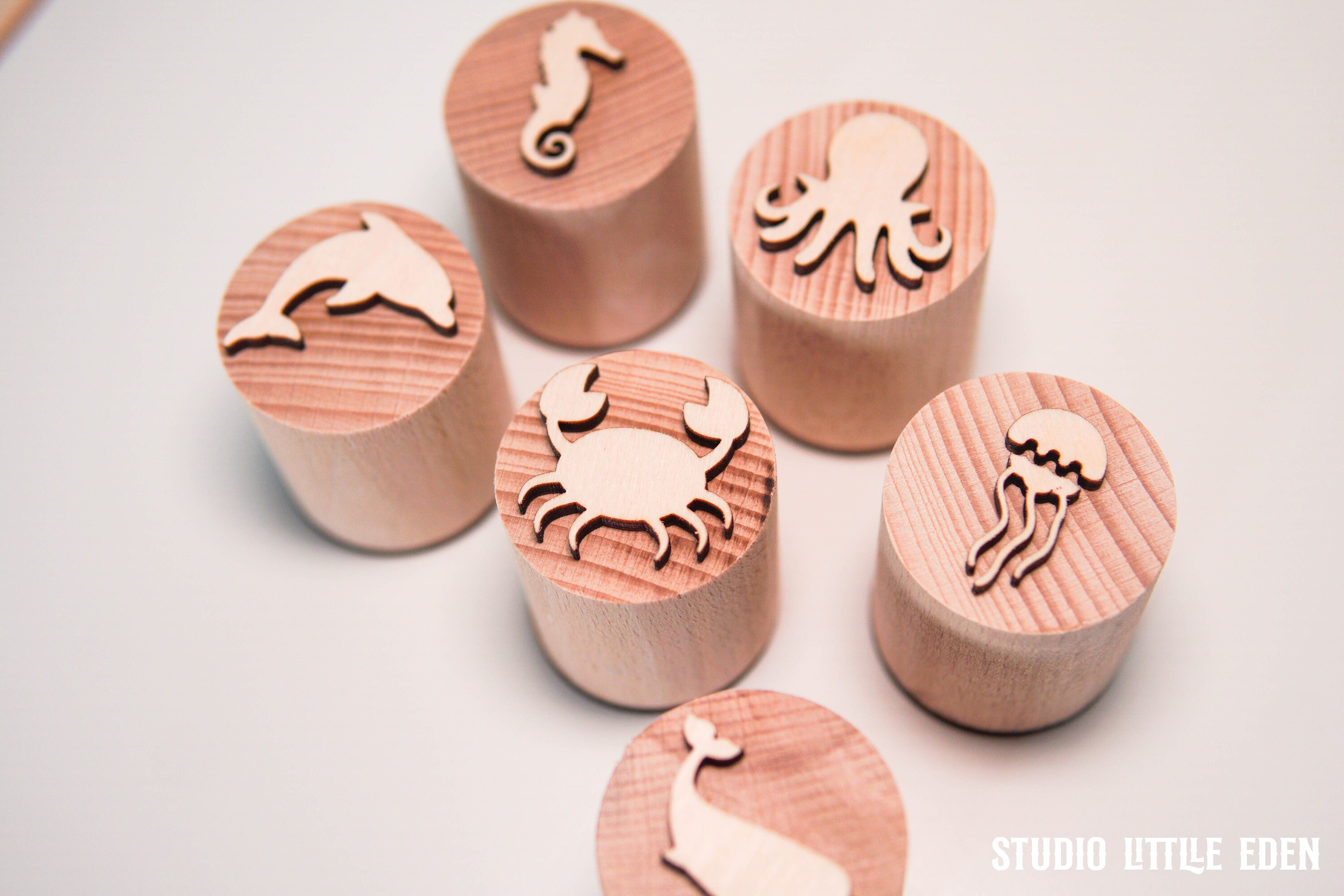 Sea Animals Play Dough Stamps, Ocean Animals Double-sided Play Dough Stamp Set, Wooden Stampers, Sensory Play Kit, Wooden Stamps, Montessori