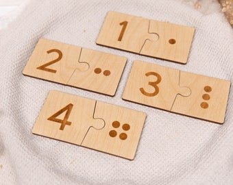 Montessori Wooden Number Match Puzzle, Montessori Domino, Wood Montessori Toys, Educational Toy, Gift for Kids, Preschool, Homeschool, 1-10