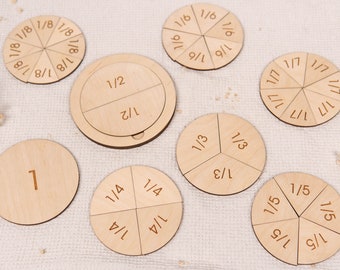 Montessori Fractions Math Game, Fractions Educational Toy, Wood Montessori Math Toys, Gift for Kids, Preschool Homeschool Resources