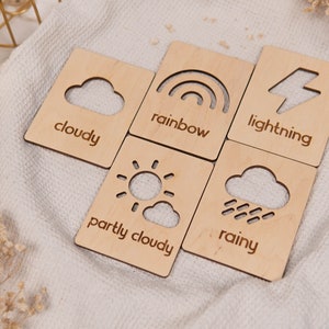12 cartes météo, cartes météo en bois, jouets Montessori en bois, jouet éducatif, cadeau pour enfants, maternelle, école à la maison, apprentissage de la météo