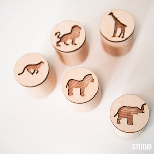Safari Animals Play Dough Stamps, Double-sided Play Dough Stamp Set, Wooden Stampers, Sensory Play Kit, Wooden Stamps, Montessori, Sensory