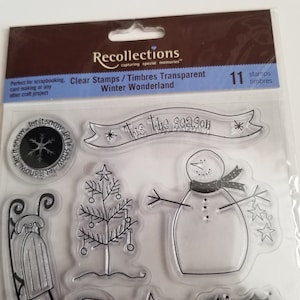 11 sellos de manualidades navideñas e invernales de Clear Recollections: muñeco de nieve y pingüino