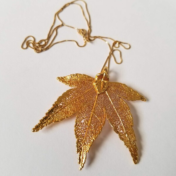 Stunning 14K Plated Japanese Maple Leaf Pendant w/ Optional 14k Box Chain