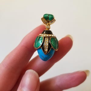 Turquoise Guilloché Enamel Faberge Egg Pendant