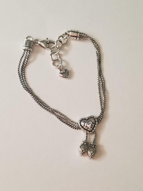 Silver Etched Heart Triple Strand Bracelet