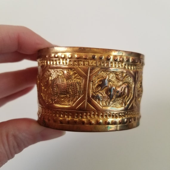 Vintage Brass/ Copper Animal Wide Bangle Bracelet