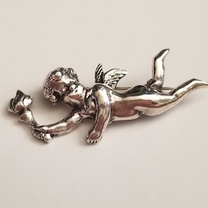 Vintage Sterling Silver .925 Angel Cherub Brooch Pin