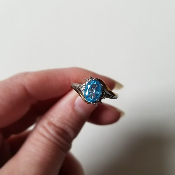 Silver and Gold Topaz Blue Ring- Size 7 - image 1
