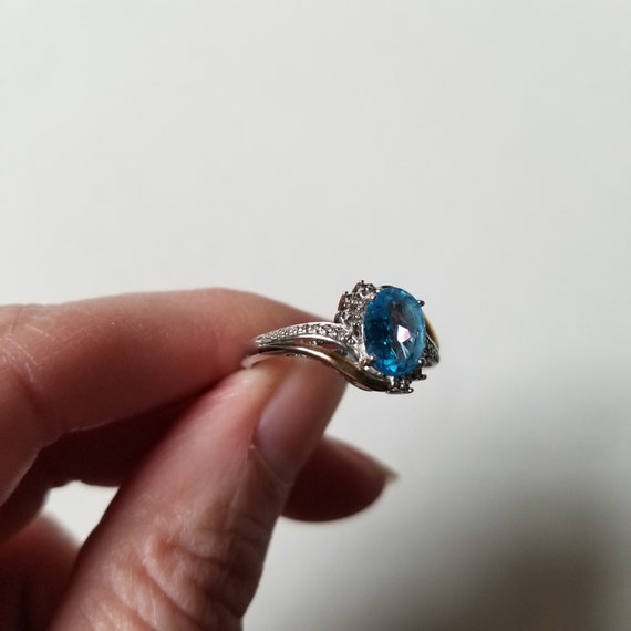 Silver and Gold Topaz Blue Ring- Size 7 - image 6