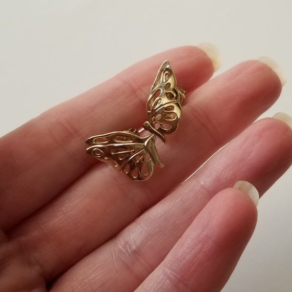 Small Vintage Gold Toned Avon Butterfly Earrings - image 6