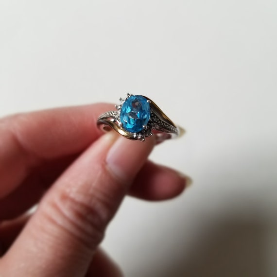Silver and Gold Topaz Blue Ring- Size 7 - image 2
