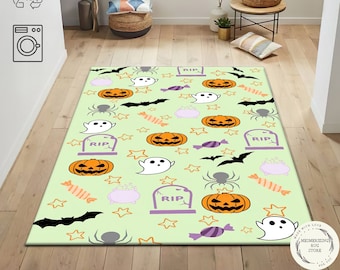 Funny Halloween Rug: Ghost, Bat & Pumpkin Party Decor