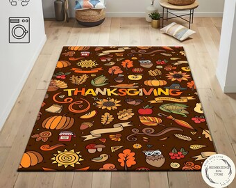 Thanksgiving Rug: Autumn Leaves, Pumpkins, Fall Decor