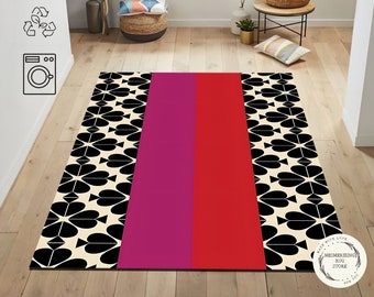 Mid Century Modern Rug: Groovy Floral, Retro 70s Style Boho Decor Rug