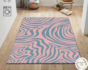 Blue & Pink Wavy Pinterest Style, Modern Area Rug