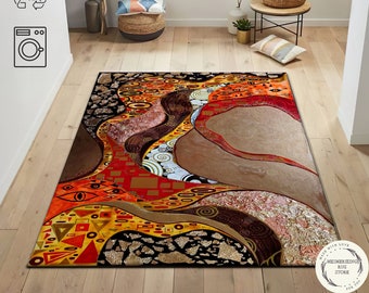 Gustav Klimt The Kiss Rug, Famous Paintings, Colorful Art Remake
