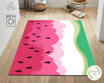 Watermelon Print Rug: Pink & Green Playroom Decor, Kitchen Decor Mat