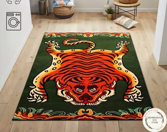 Tibetan Tiger Rug: Bohemian Style, Vibrant Colors, Retro Carpet