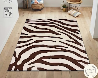 Brown Zebra Pattern Rug: Modern Animal Carpet